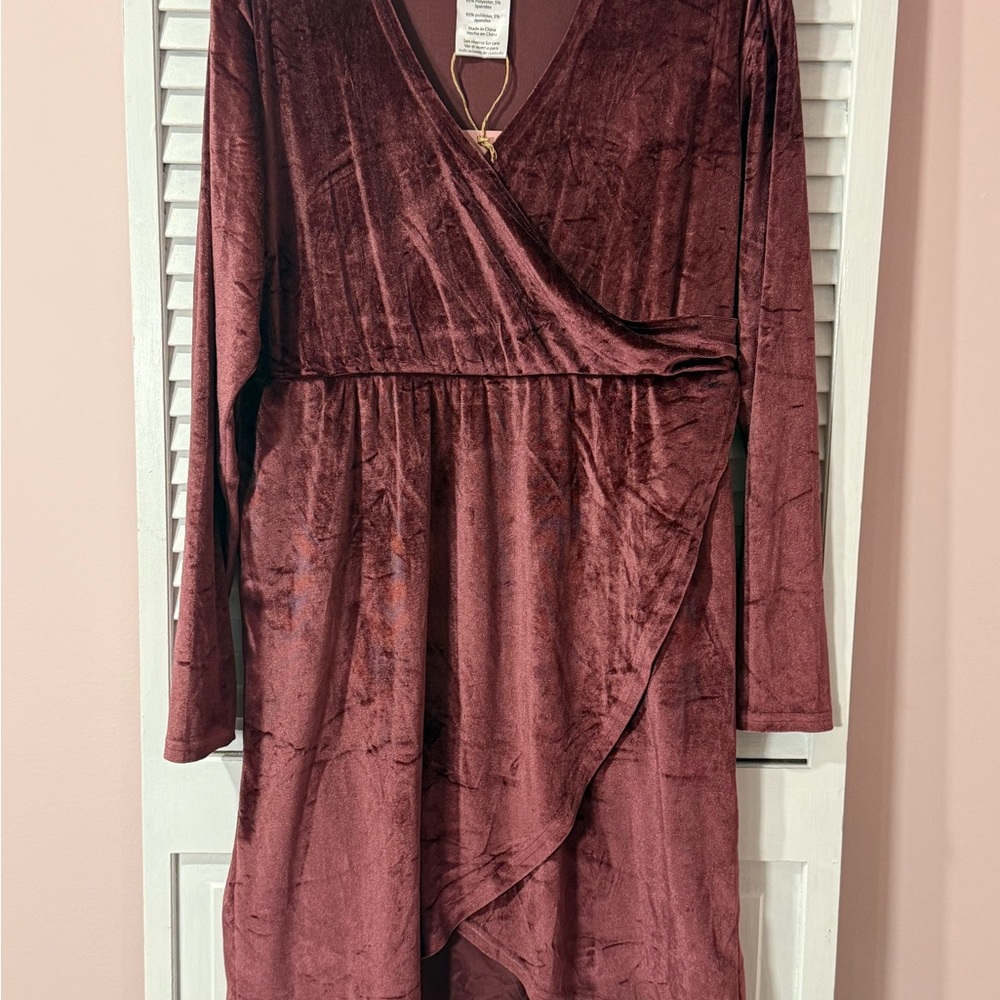 Serra Velvet Long Sleeve Dress in Deep Burgundy